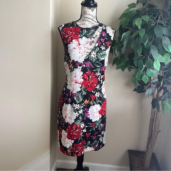 Alexia Admor Scuba Floral Sheath Sleeveless Dress Black Sz 14 - Picture 2 of 16